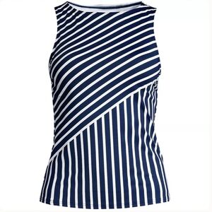 Lands' End 20W Deep Sea Blue Mixed Diagonal Stripe Tankini Top 0622-X